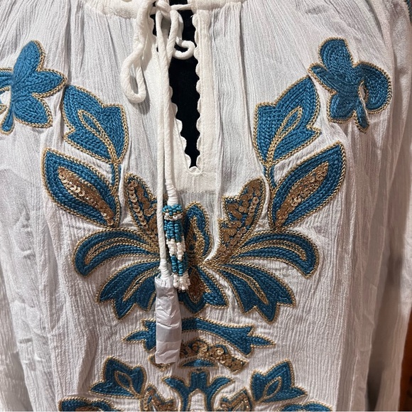 Soft Surroundings Botanical Gardens Embroidered Sequins Blouse Marshmallow Large - Picture 3 of 13